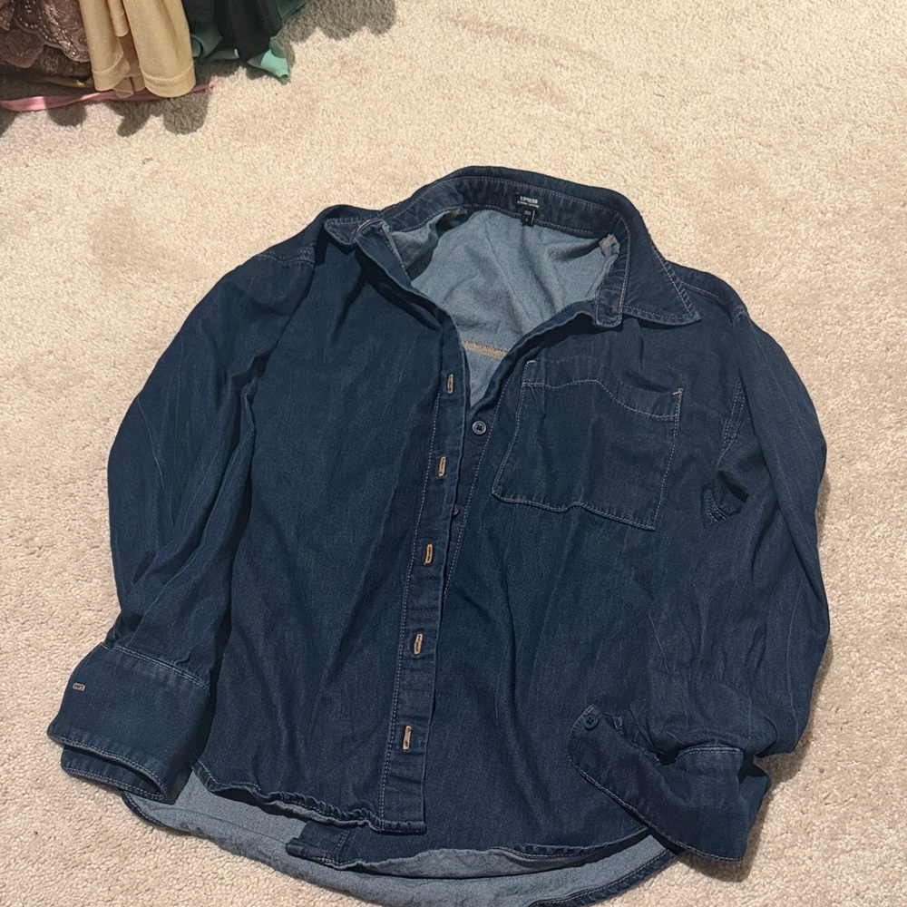 Express Navy Denim Shirt Jacket